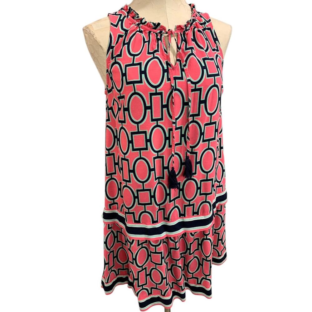 Medium Crown & Ivy Sheath Dress Sleeveless Pink Navy Blue Tassel